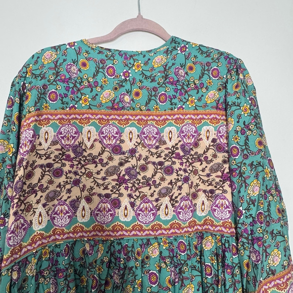 R. Vivimos Boho Floral Midi Dress 2XL Long Sleeve Tassel - Picture 9 of 11